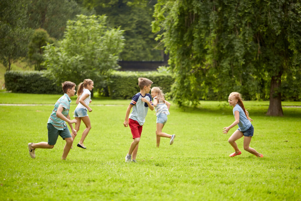 A group of children playing outside